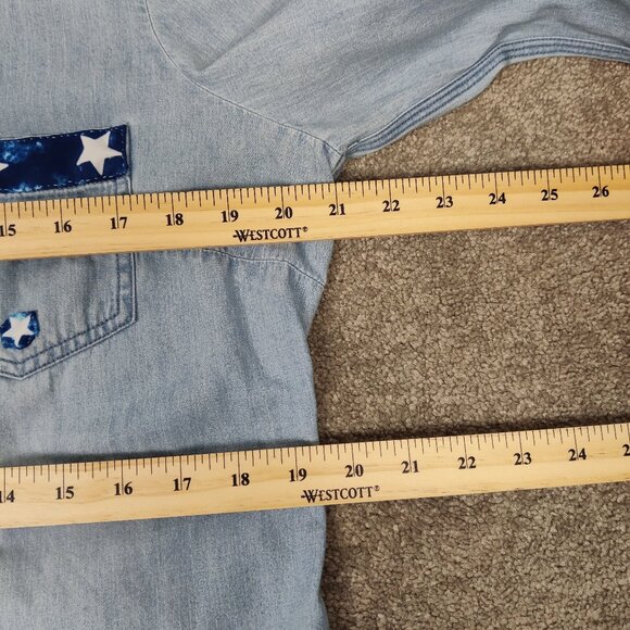 J. Crew Women's Shirt Size L Blue White Stars Cotton Patchwork Western Cowgirl - Picture 9 of 11